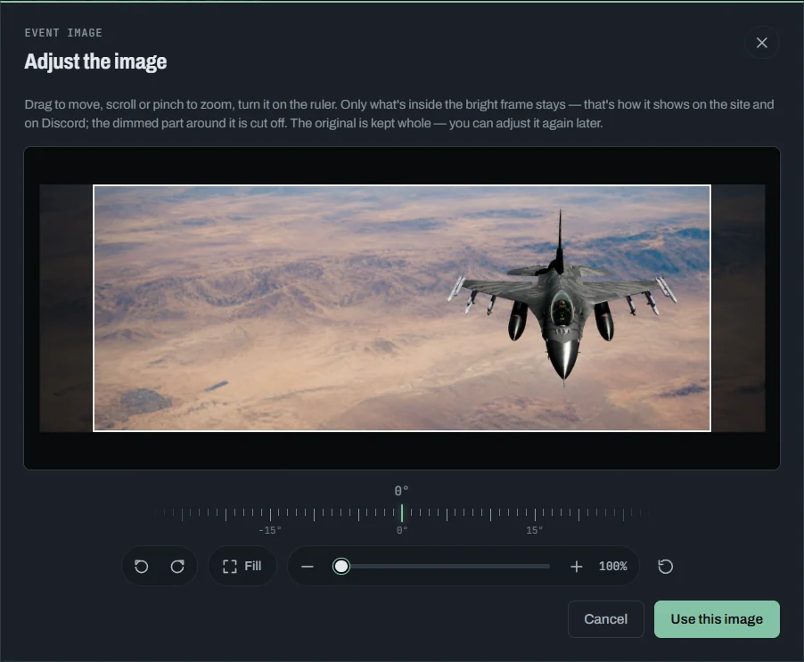 Adjust the image editor: the picture with the bright 2.5:1 frame, the rotation ruler, rotate 90°, Fill, the zoom and Use this image